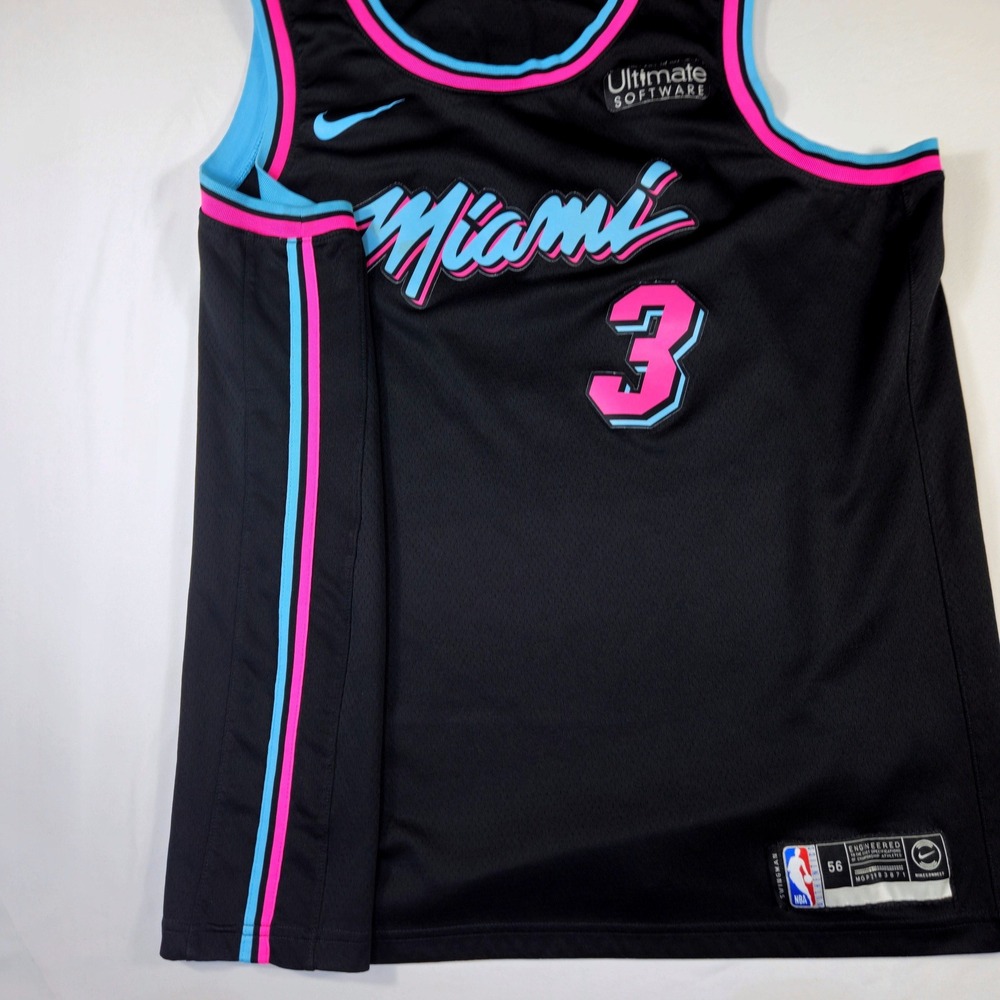 Nike Miami Heat Dwyane Wade Vice Nights Swingman Jersey Black Pink Blue Size 56